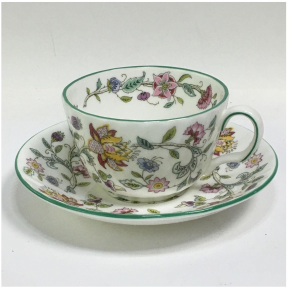 Minton Dining Pristine Minton Haddon Hall Tea Cup Saucer Green Trim